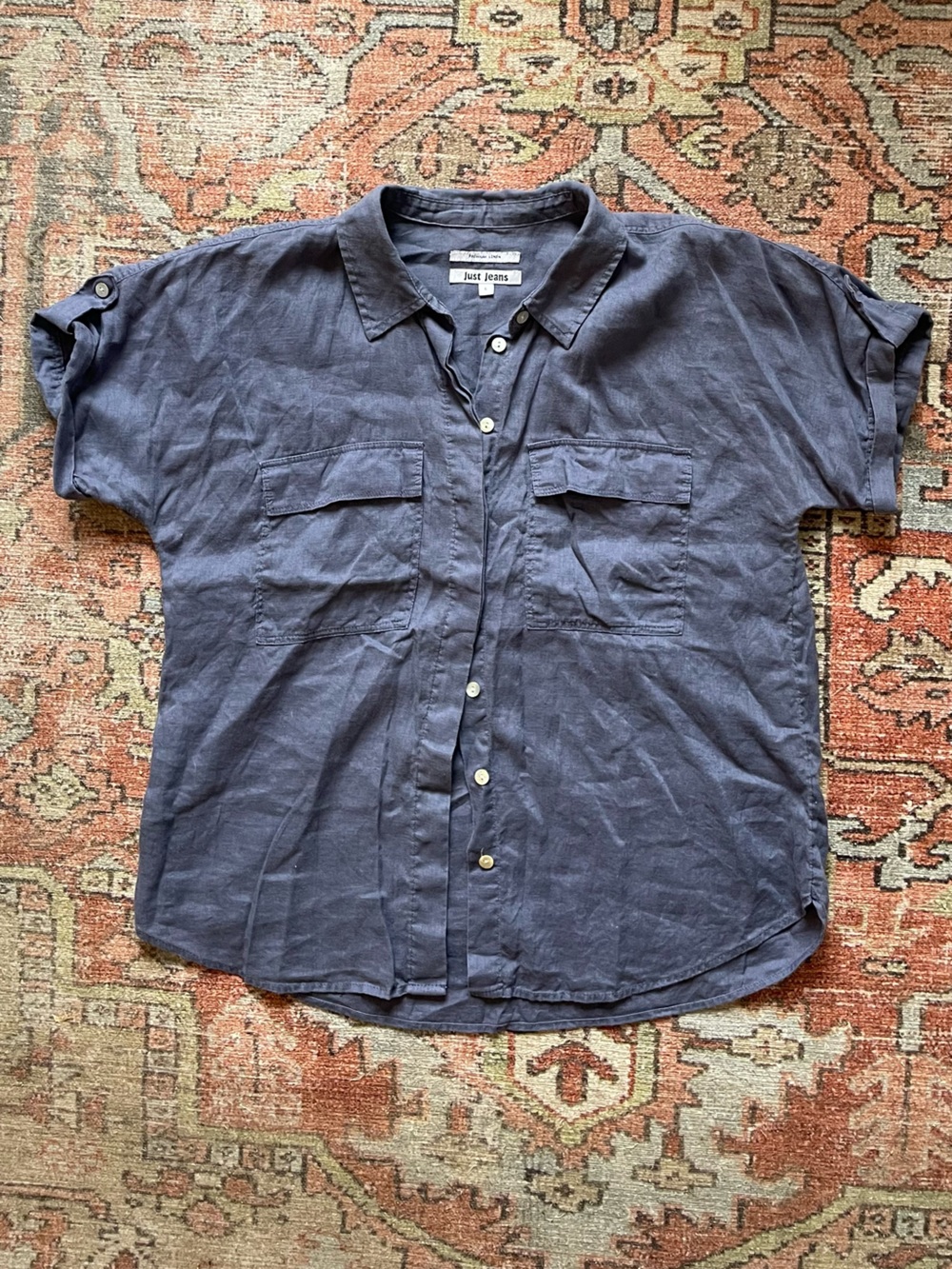Just Jeans Women's Button-Front Short Sleeve Shirt in Navy